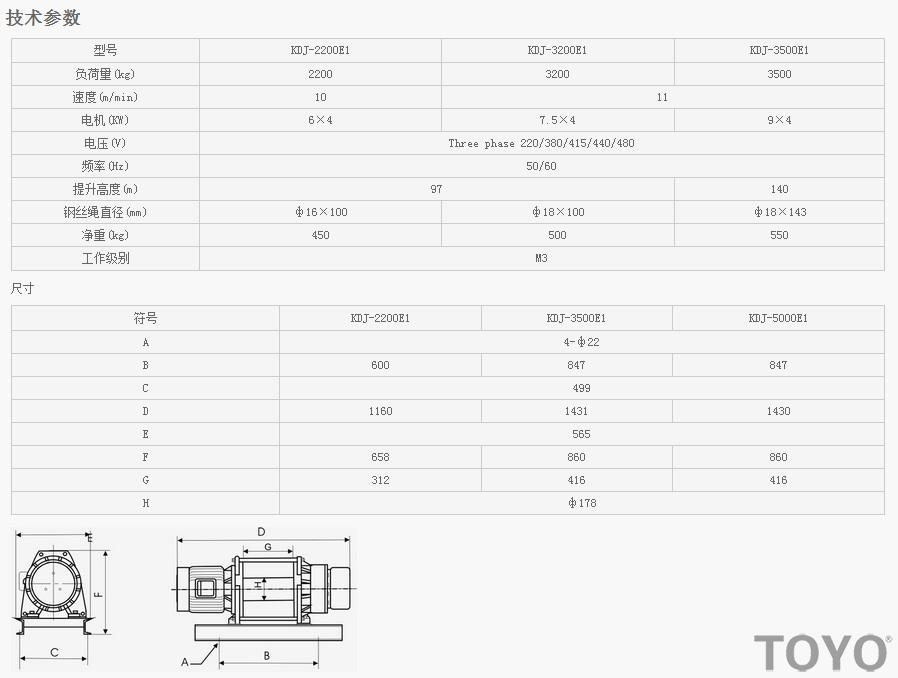 KDJ-2200E1-3200E1-3500E1型電動卷揚機技術參數